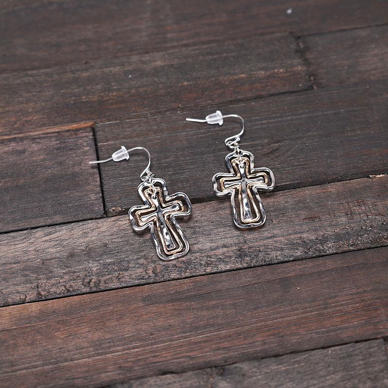 Multi Media 3 Cross Hammered Earrings