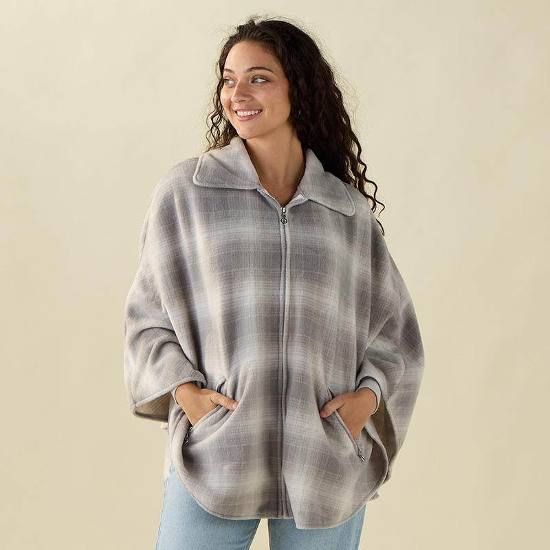 Plaid Zip Poncho
