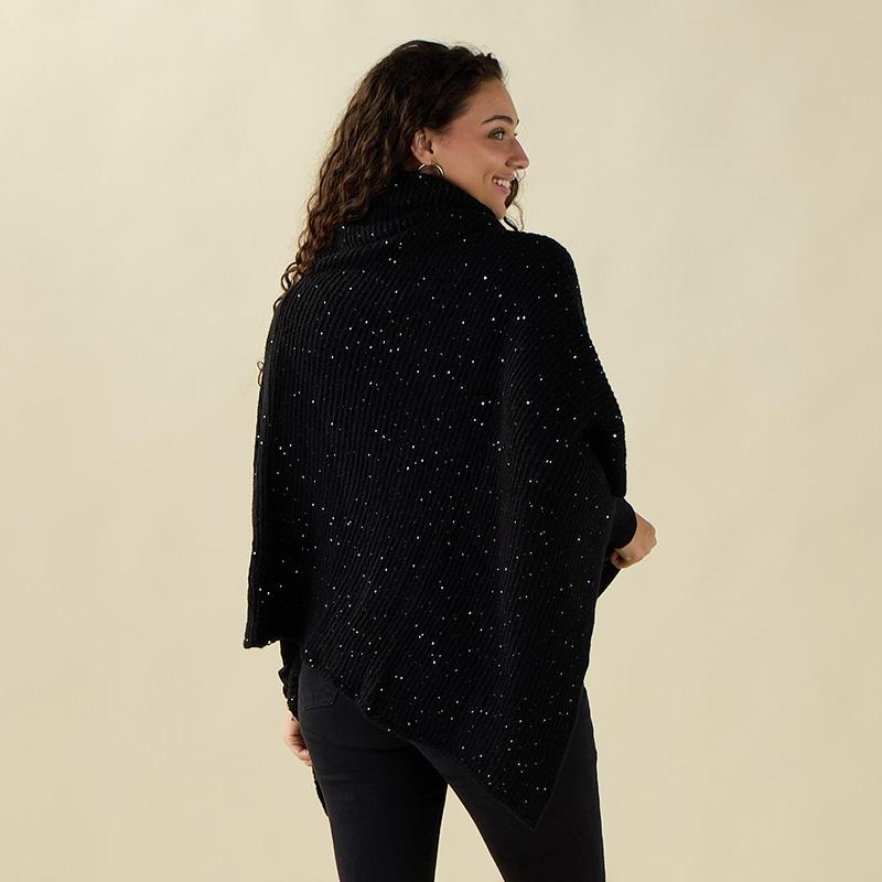 Black Sequin Sweater Poncho