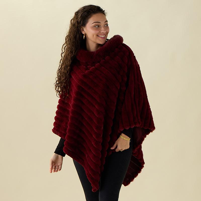 Burgandy Faux Fur Poncho