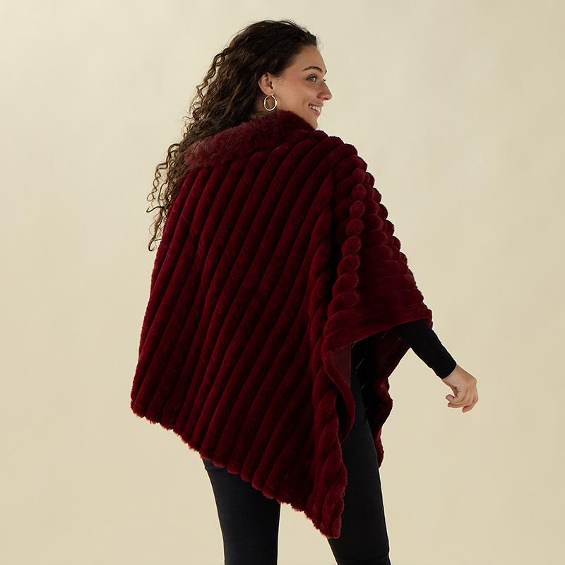 Burgandy Faux Fur Poncho