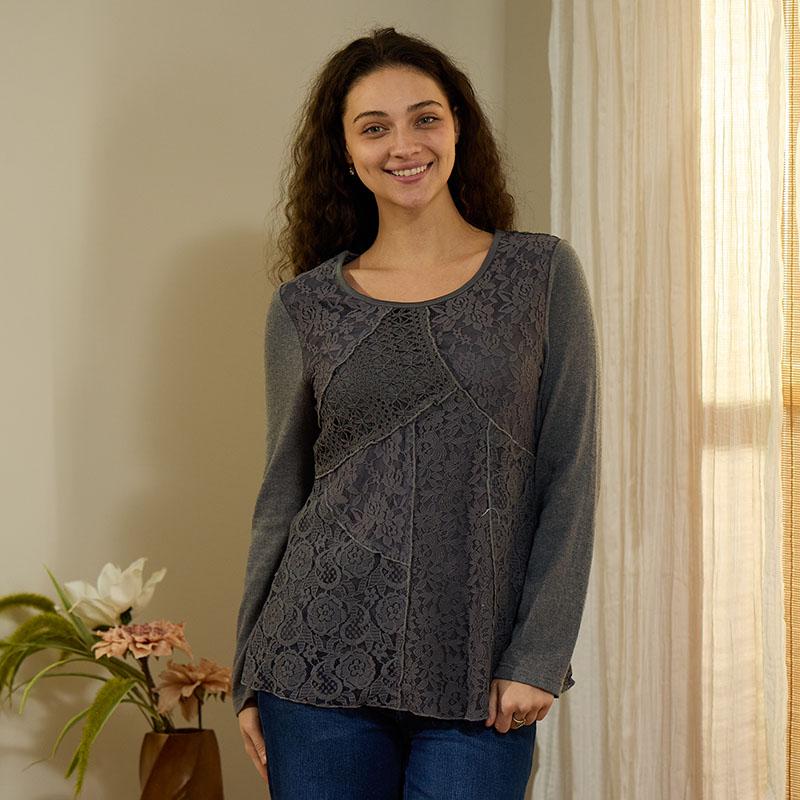 Gray Mix Media Patchwork Top