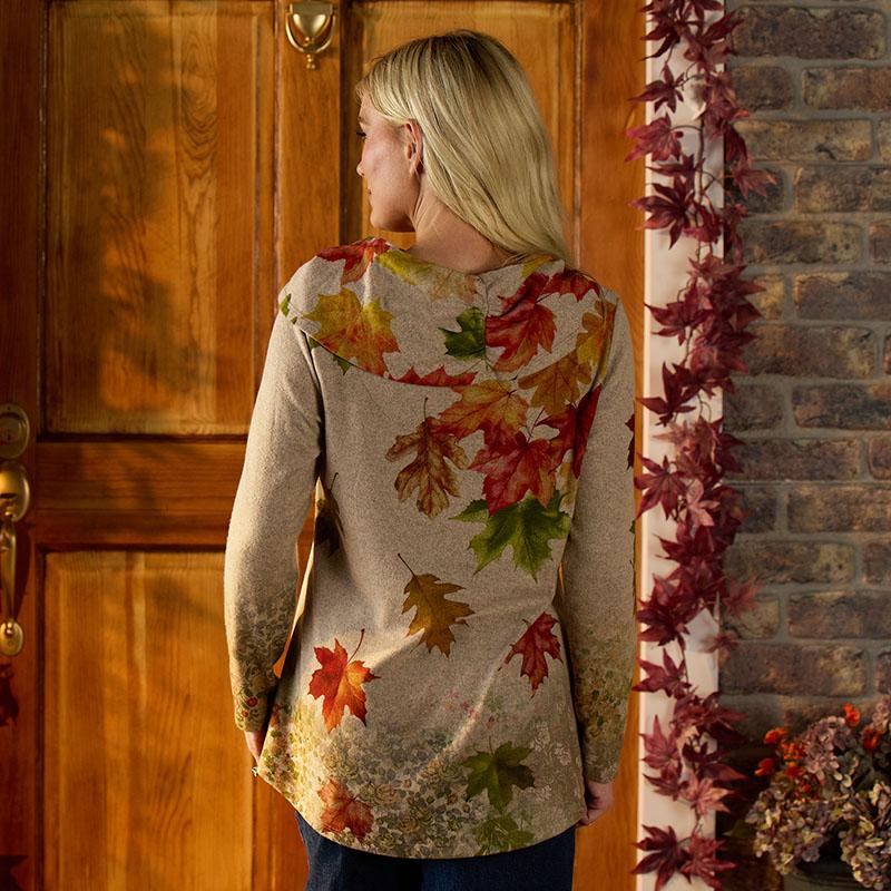 Autumn Leaves Hacci Cowl Neck Top