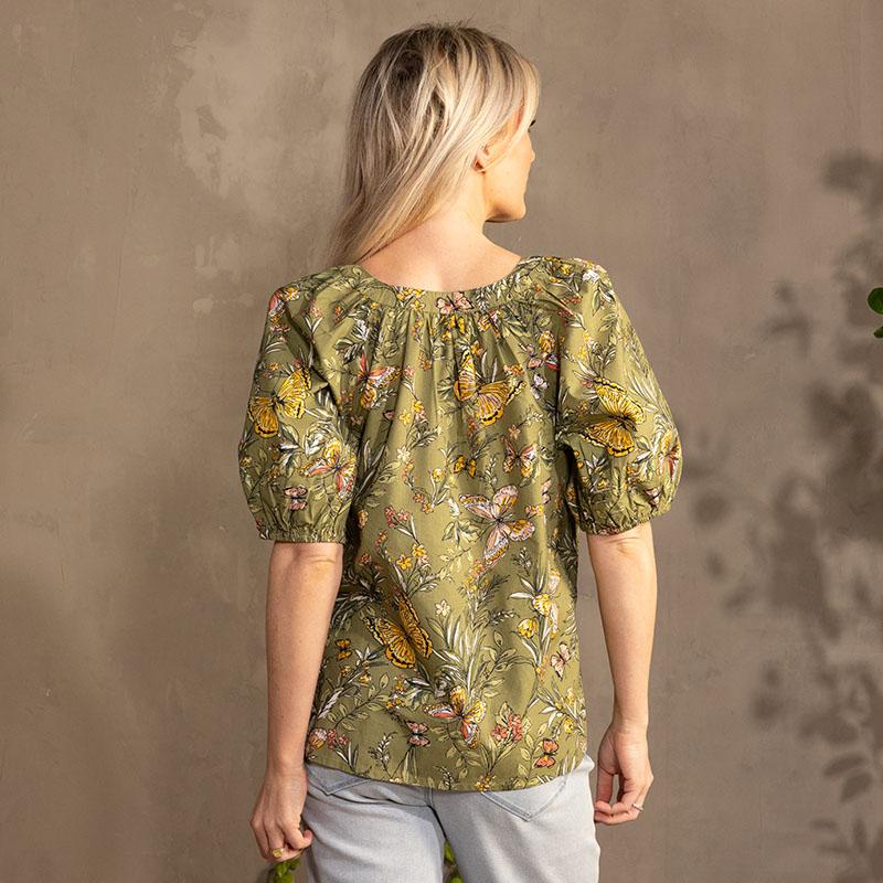 Butterfly Puff Sleeve Green Top