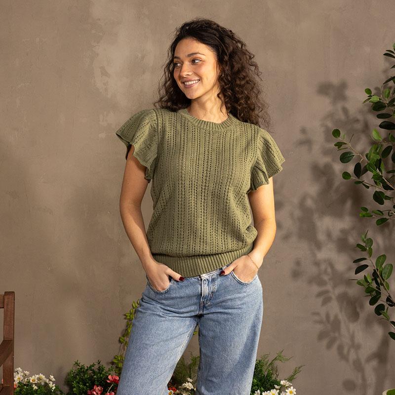 Olive Green Short Sleeve Sweater