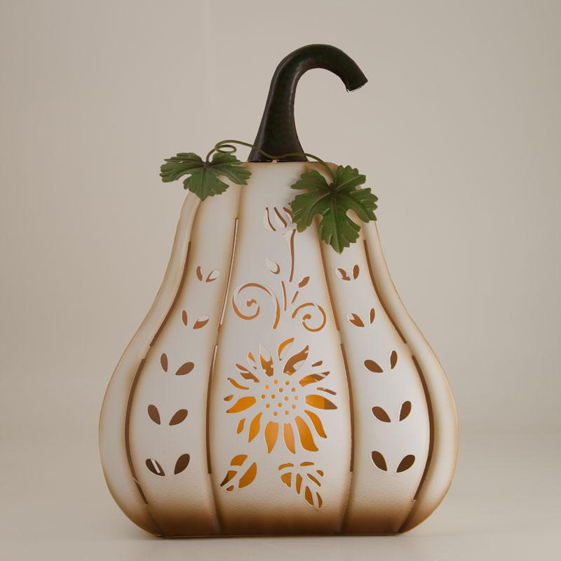 White Metal Pumpkin with LED Candle 8 White Metal Pumpkin with LED Candle