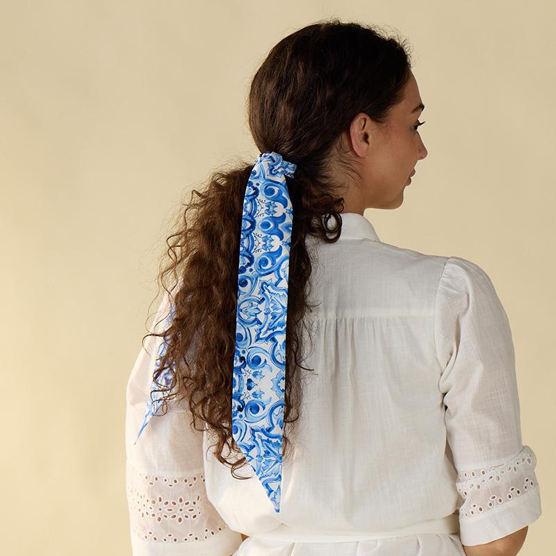 Blue and White Twill Scarf