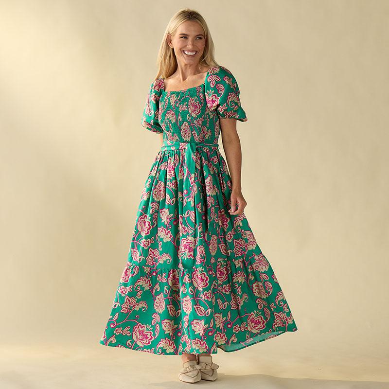Deep Teal with Pink Midi Dress