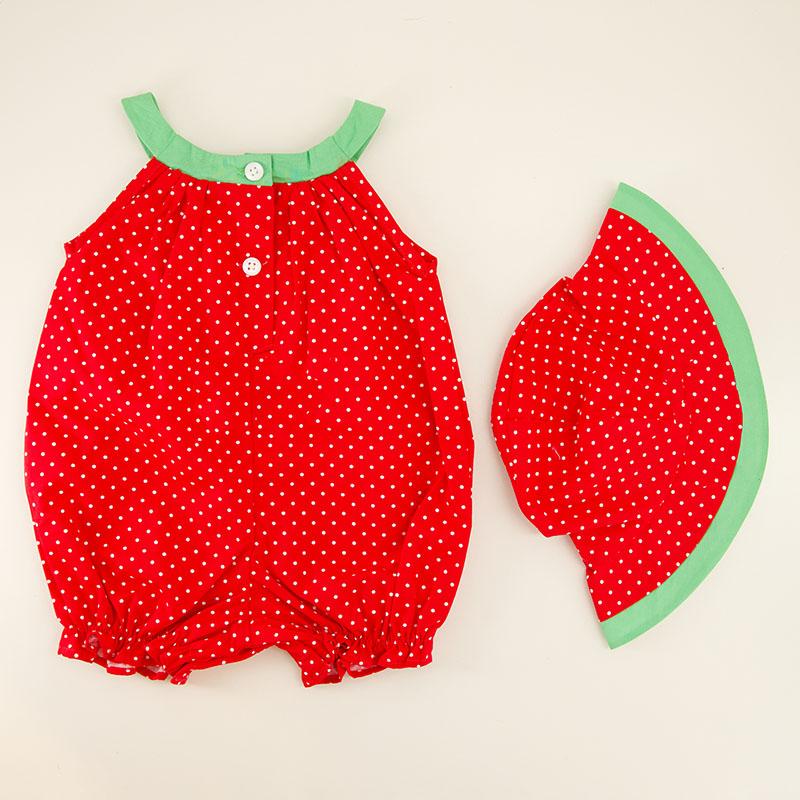 Infant Petal Strawberry Romper and Hat Set