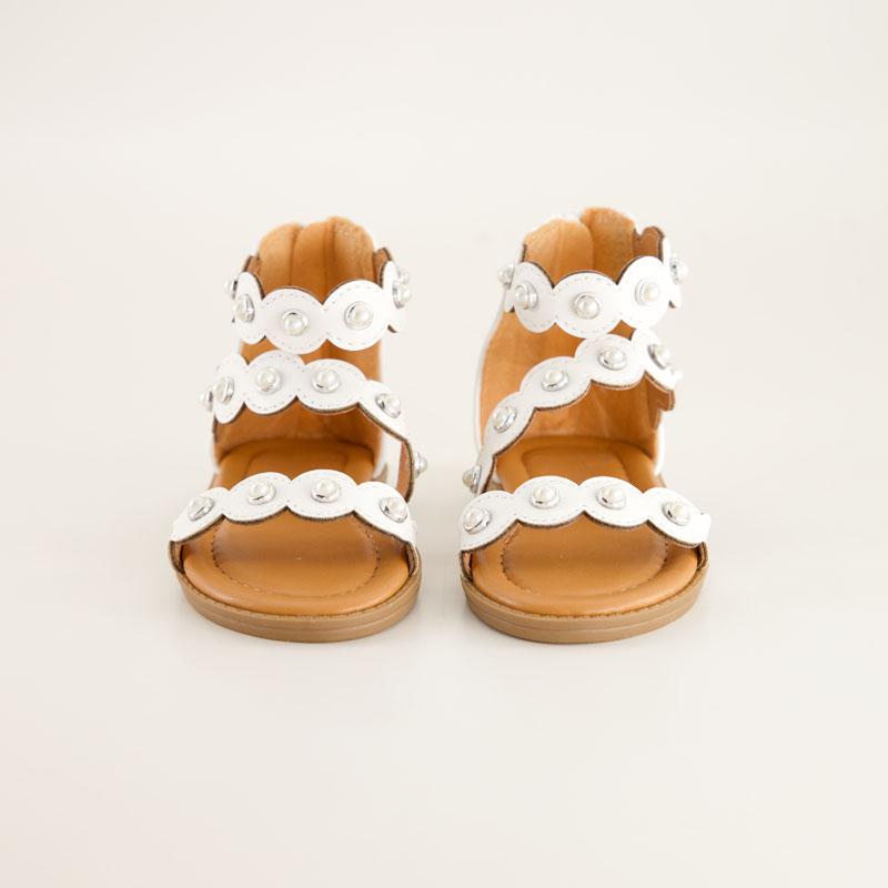 Toddler Pearl Stud Cross Strap White Sandals