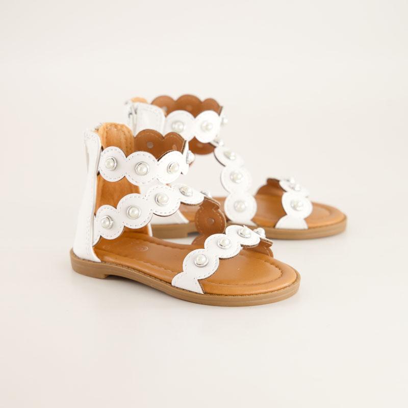 Toddler Pearl Stud Cross Strap White Sandals