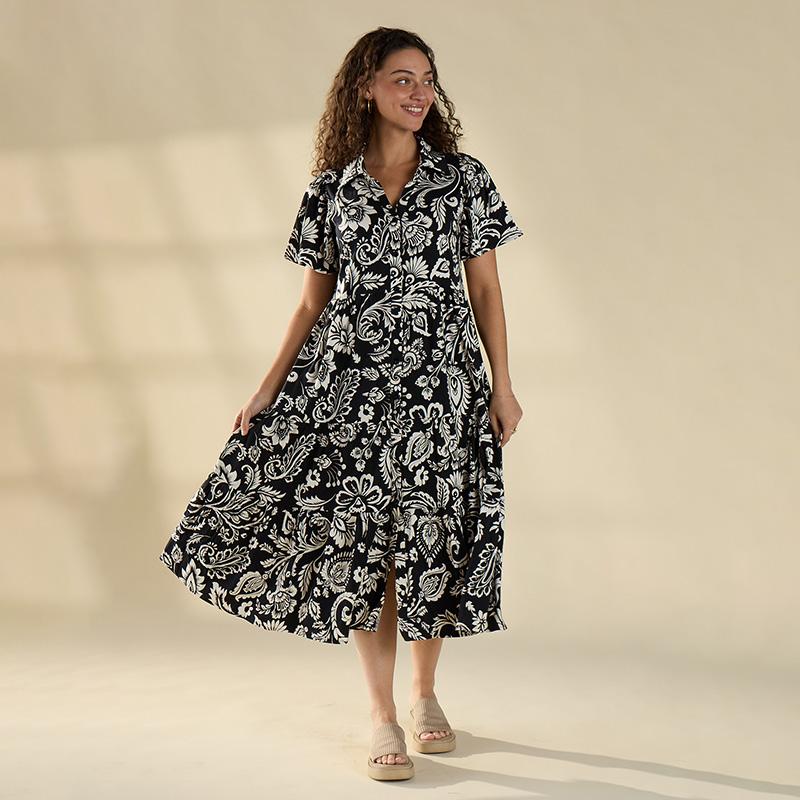 Button Front Black Maxi Dress