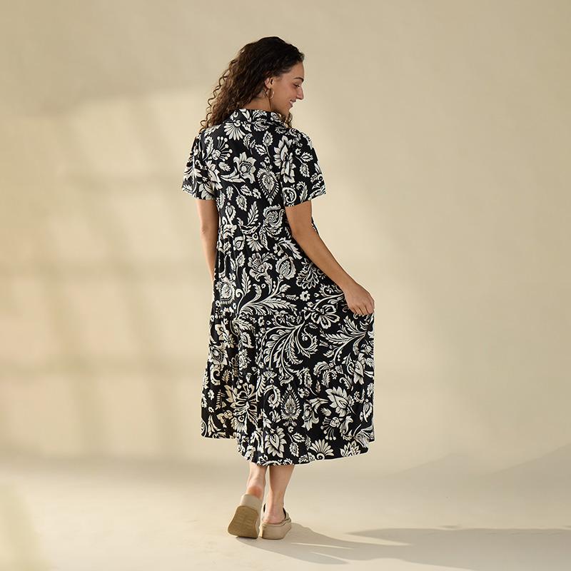 Button Front Black Maxi Dress
