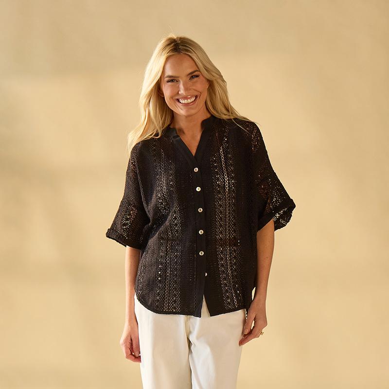 Open Weave Oversize Black Shirt