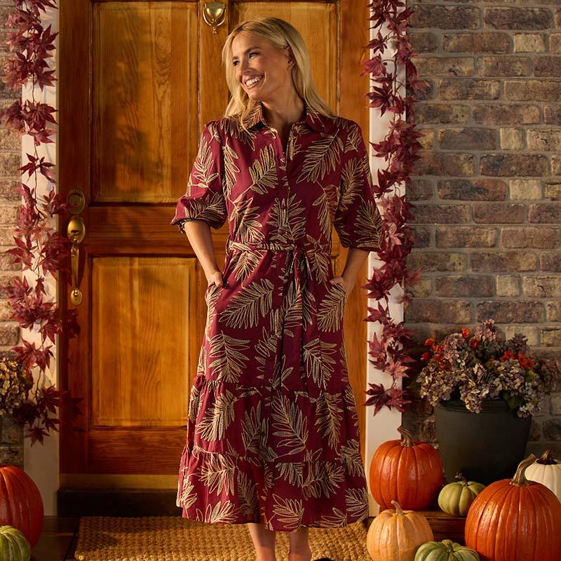Wine Lurex Embroidered Dress