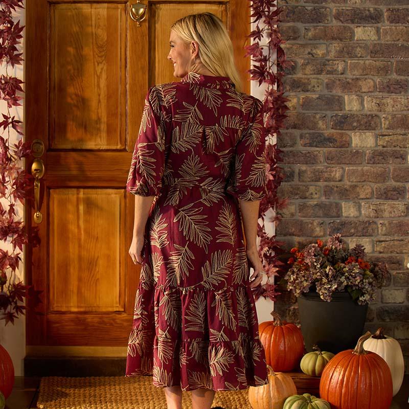 Wine Lurex Embroidered Dress