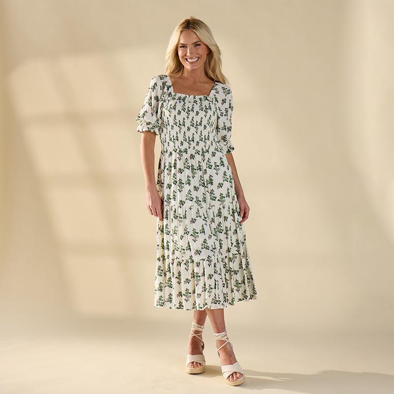 Ditsy Floral Smock Midi Dress