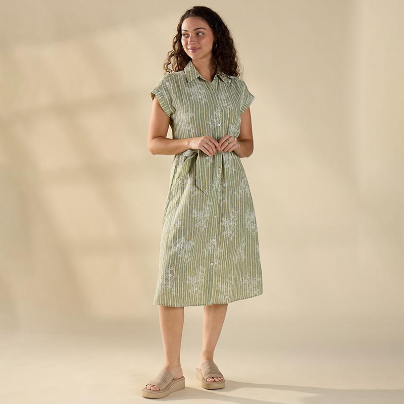 Green Striped Shirt Dress