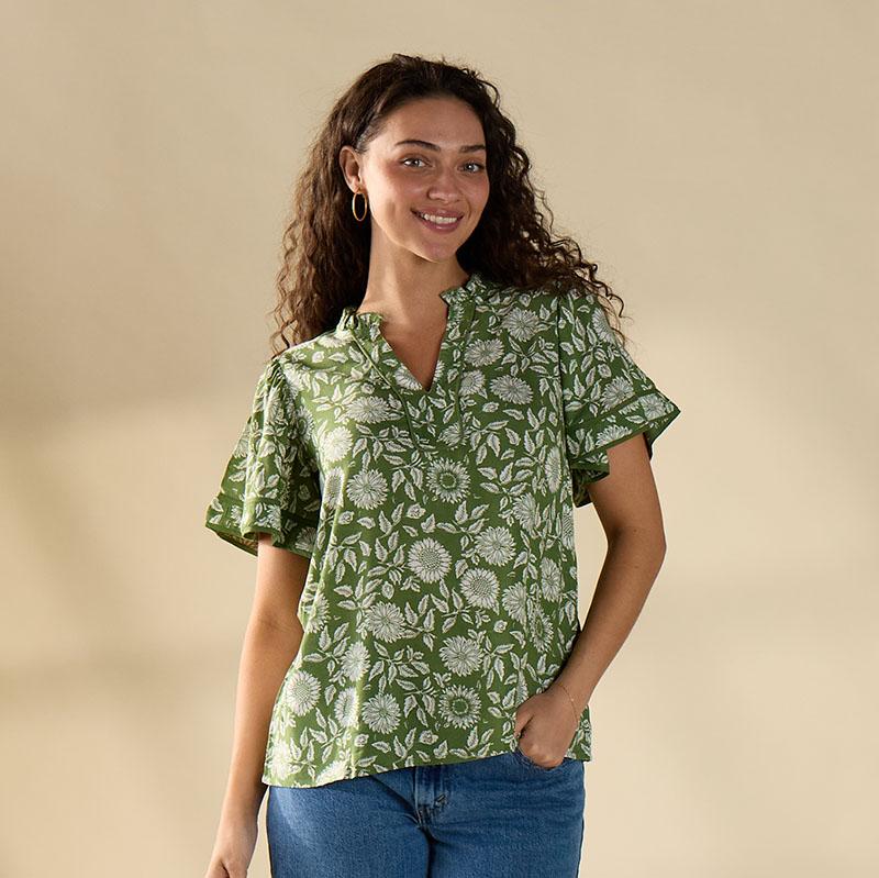 Green Flutter Sleeve Top
