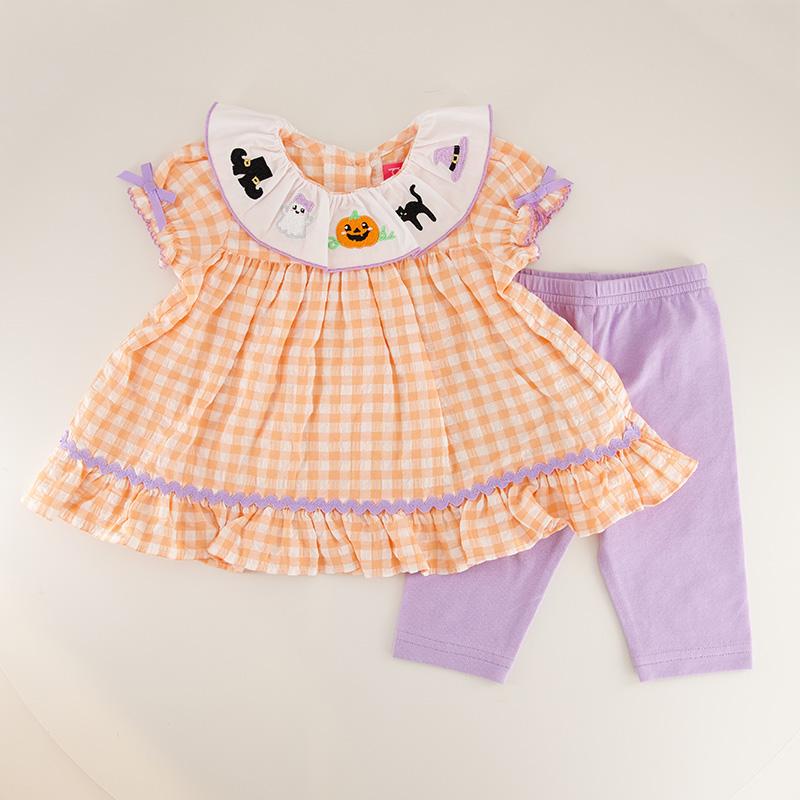 Infant Embroidered Collar Gingham Dress Set