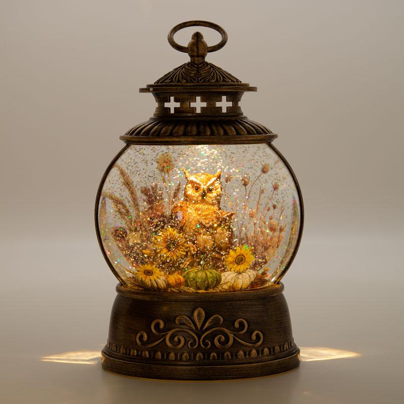 LED Owl Lantern Glitter Globe