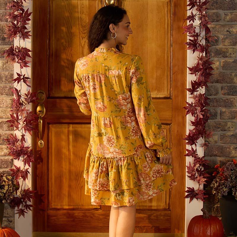 Gold Floral Tier Dress