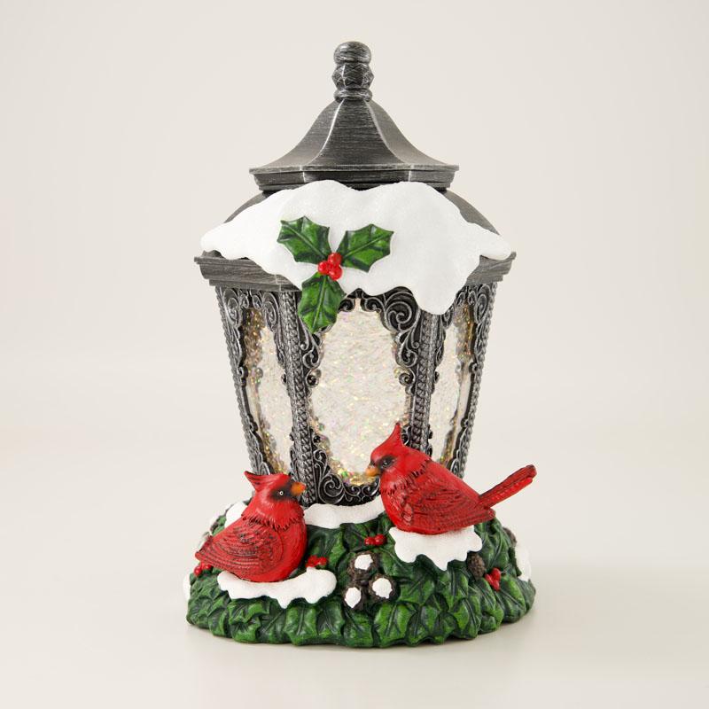 LED Lamp with Cardinals Glitter Globe