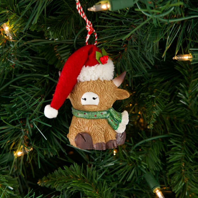Highland Cow In Santa Hat Ornament 1 Highland Cow In Santa Hat Ornament