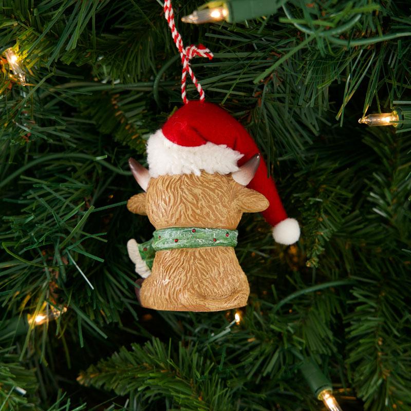 Highland Cow In Santa Hat Ornament 3 Highland Cow In Santa Hat Ornament