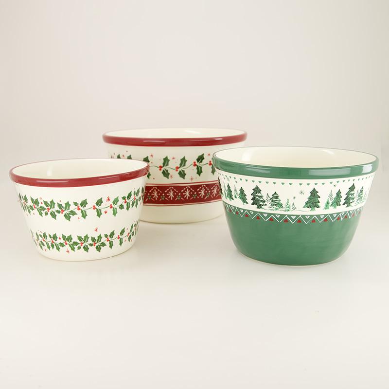 Christmas Stoneware Mixing Bowls Set of 3