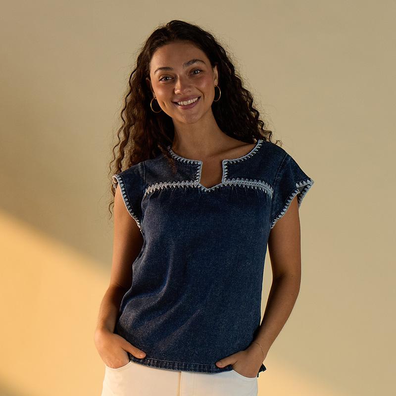 Whipstitch Denim Top