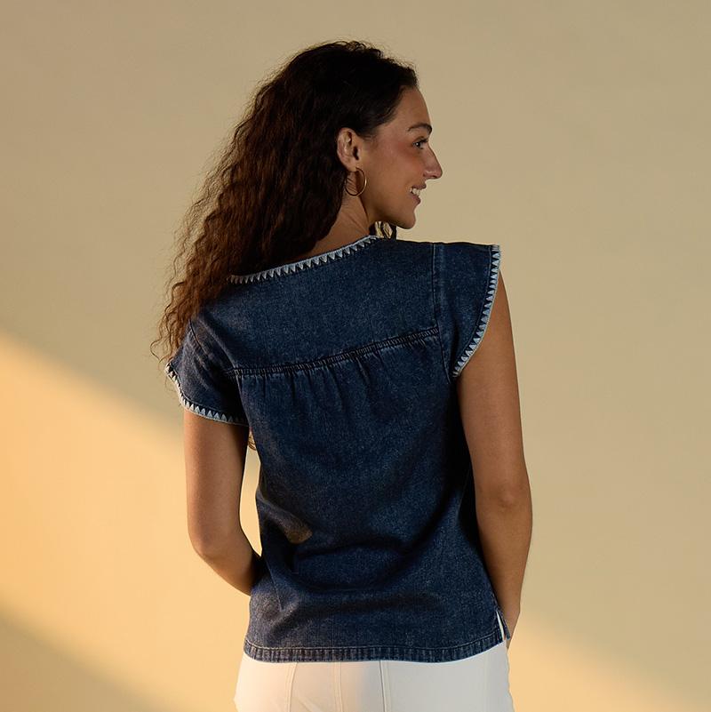 Whipstitch Denim Top