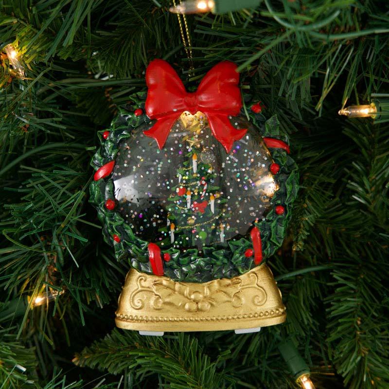 Wreath with Tree Glitter Globe Ornament