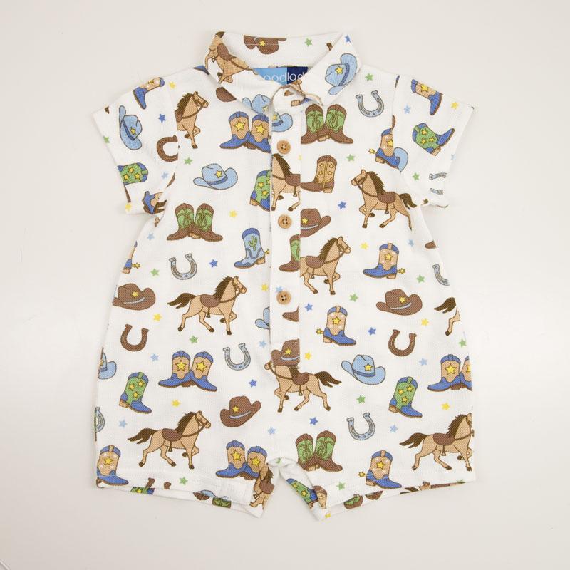 Infant Knit Horse Print White Romper