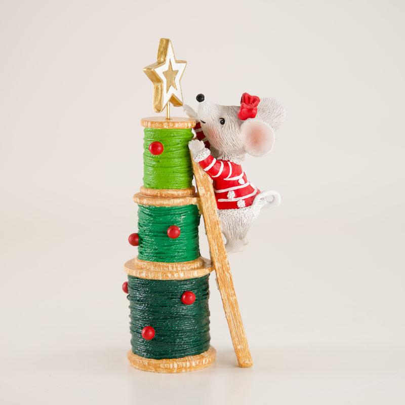 Mouse with Christmas Tree Figurine