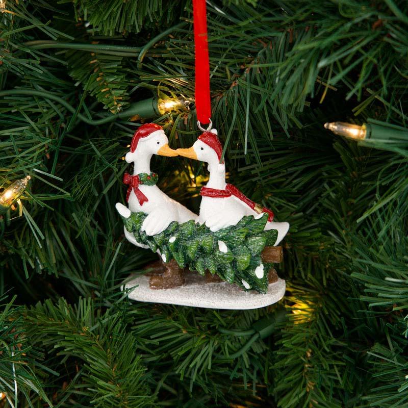 Geese Pulling Tree Ornament 9 Geese Pulling Tree Ornament