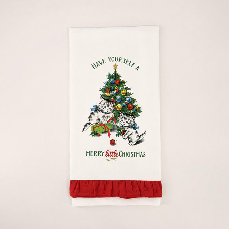 Christmas Kittens Ruffle Tea Towel