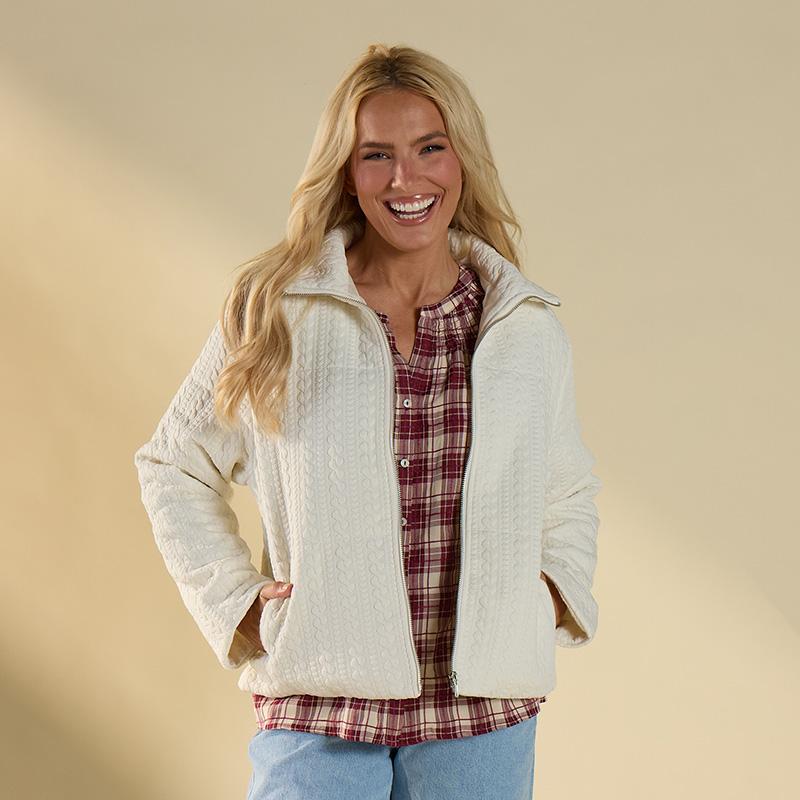 Ivory Texture Zip Up Jacket