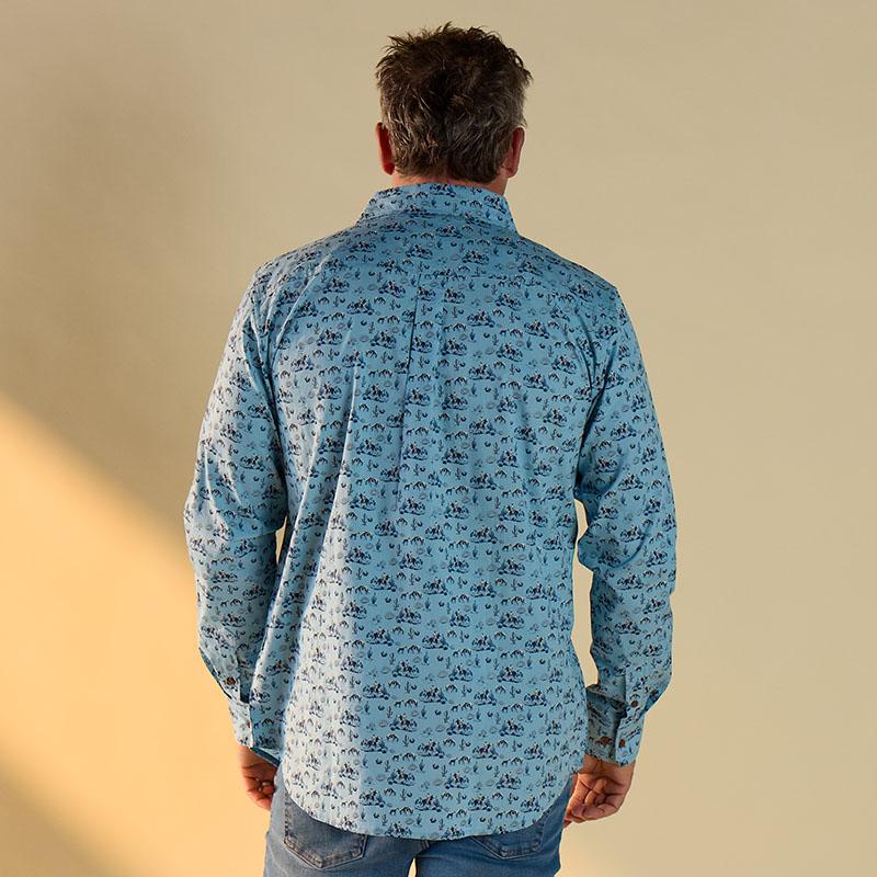 Horse Conversation Print Woven Blue Shirt
