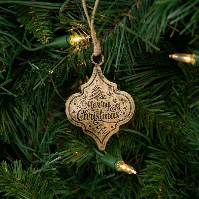 Gold Metal Merry Christmas Bell Ornament