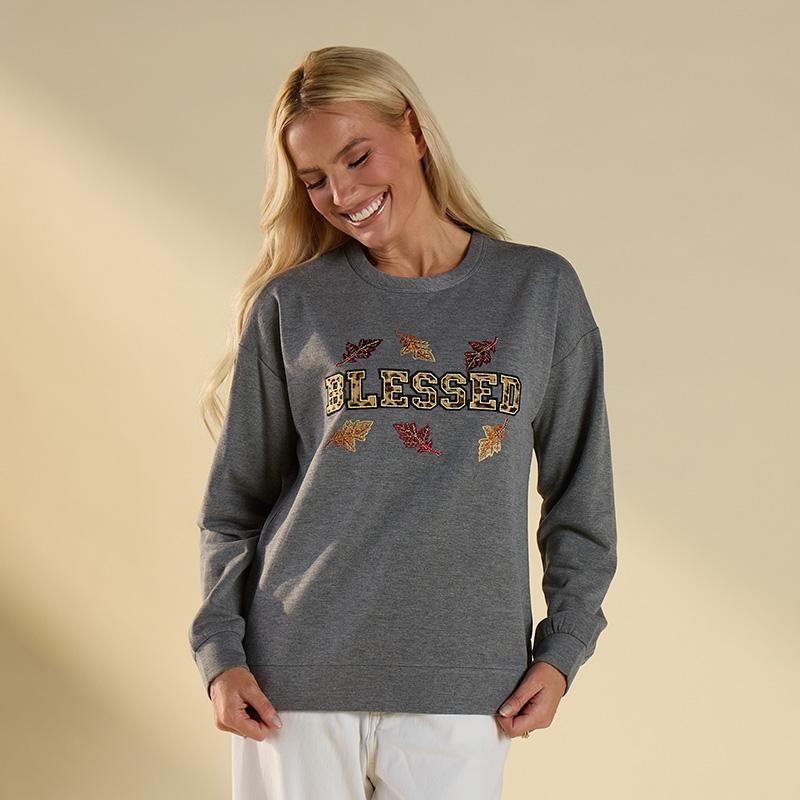 Blessed Animal Print Gray Sweatshirt