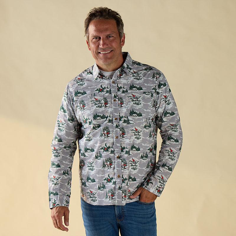 Long Sleeve Woven All Over Print Gray Shirt