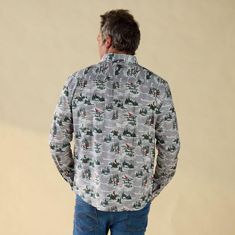 Long Sleeve Woven All Over Print Gray Shirt