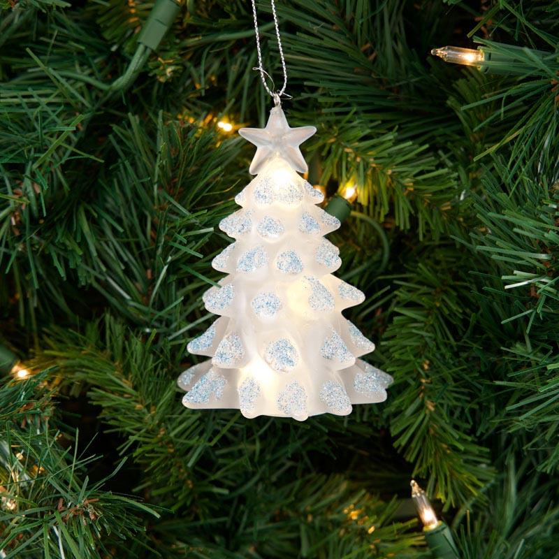 Blue Glitter Light Up Tree Ornament 1 Blue Glitter Light Up Tree Ornament