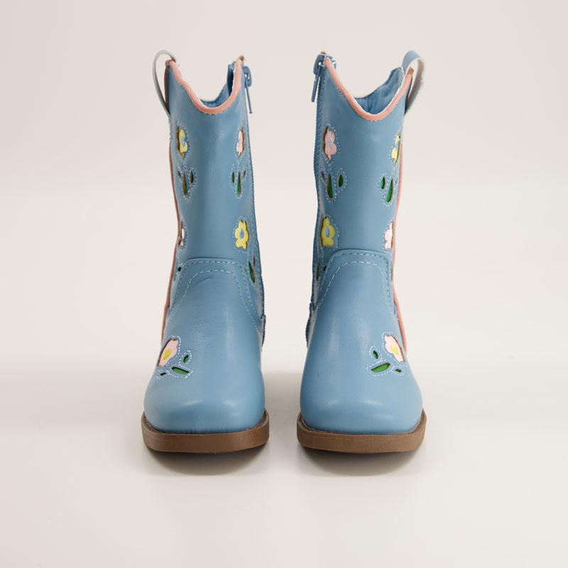 Toddler Tall Scallop Flower Blue Cowboy Boots