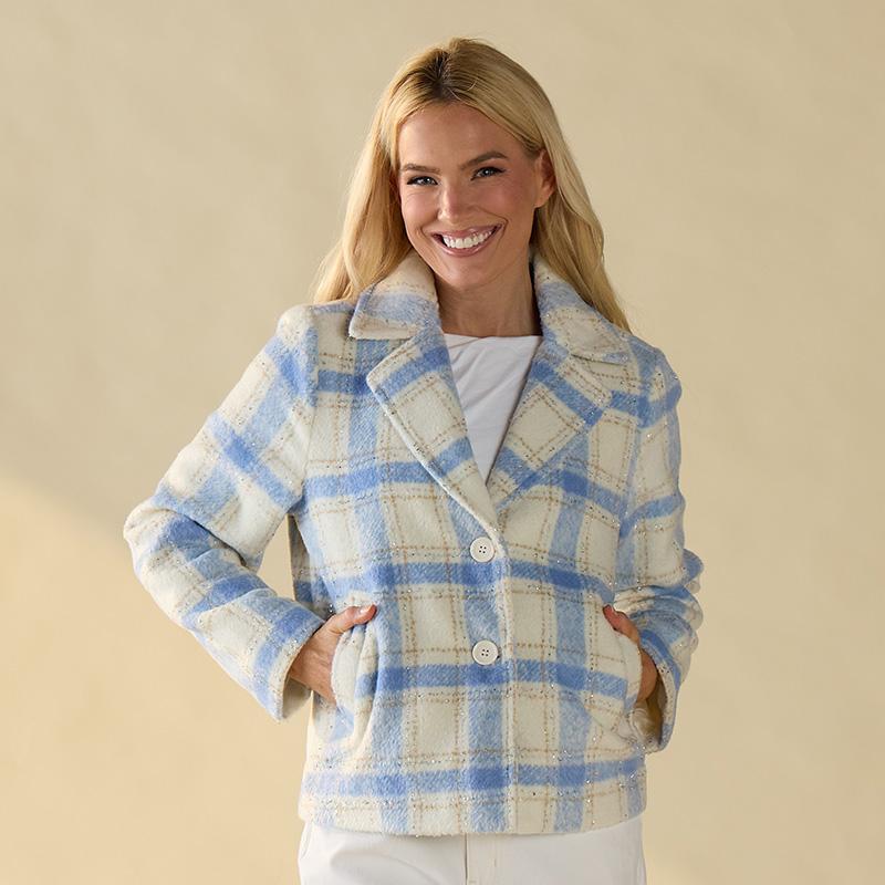 Blue Lurex Plaid Coat