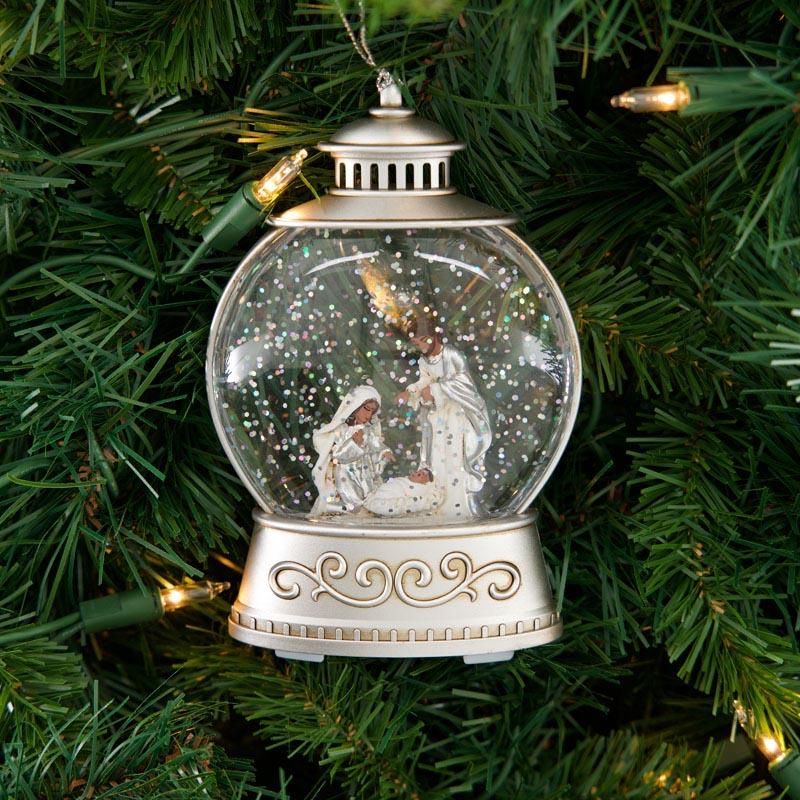 African American Nativity Lantern Glitter Globe Ornament