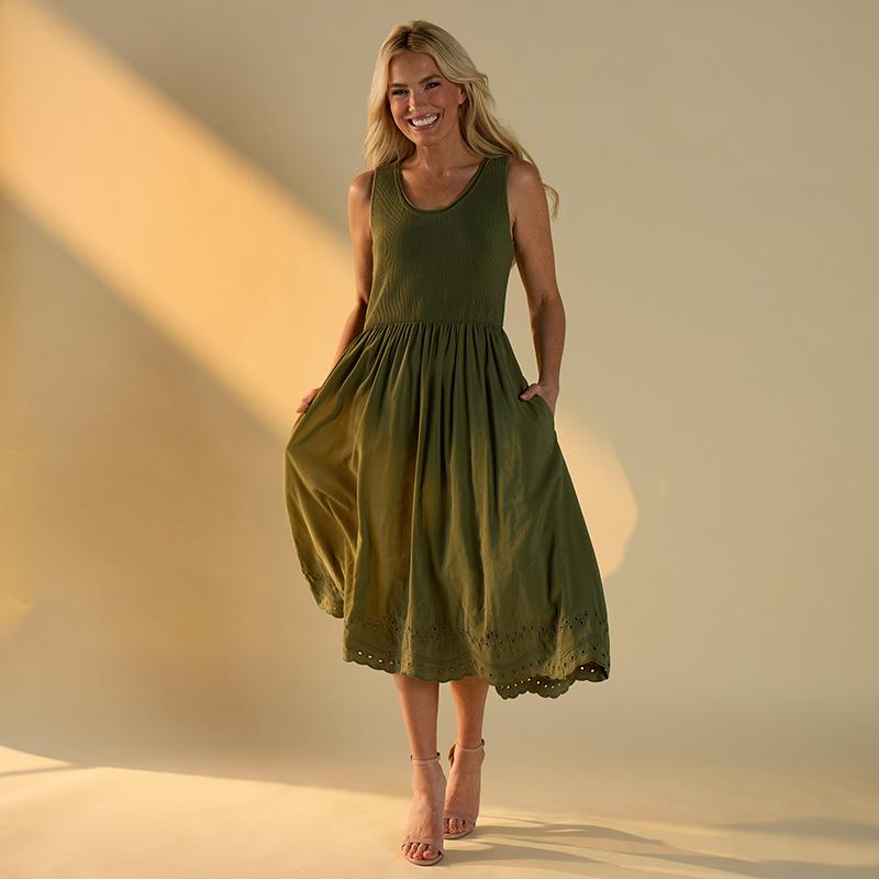 Green Knit Eyelet Dress 1 Green Knit Eyelet Dress