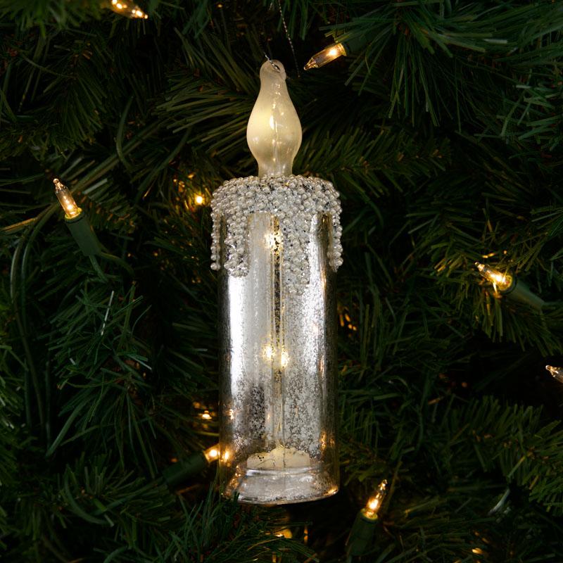 Light Up Glass Candle Ornament