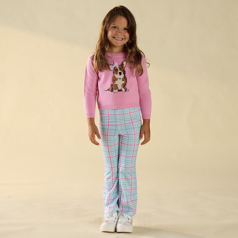 Dog Jacquard Sweater and Plaid Flare Legging Set